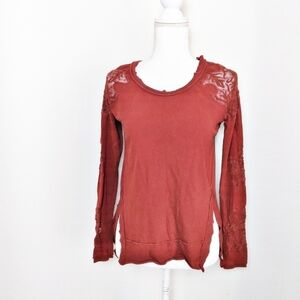 Free People Rust Burnt Orange Lace Thermal Top